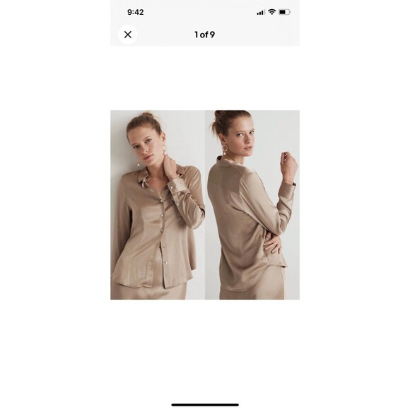 Madewell Darted Button-Up Shirt in Satin Matchstick Size 20W Holiday Career - Picture 13 of 13
